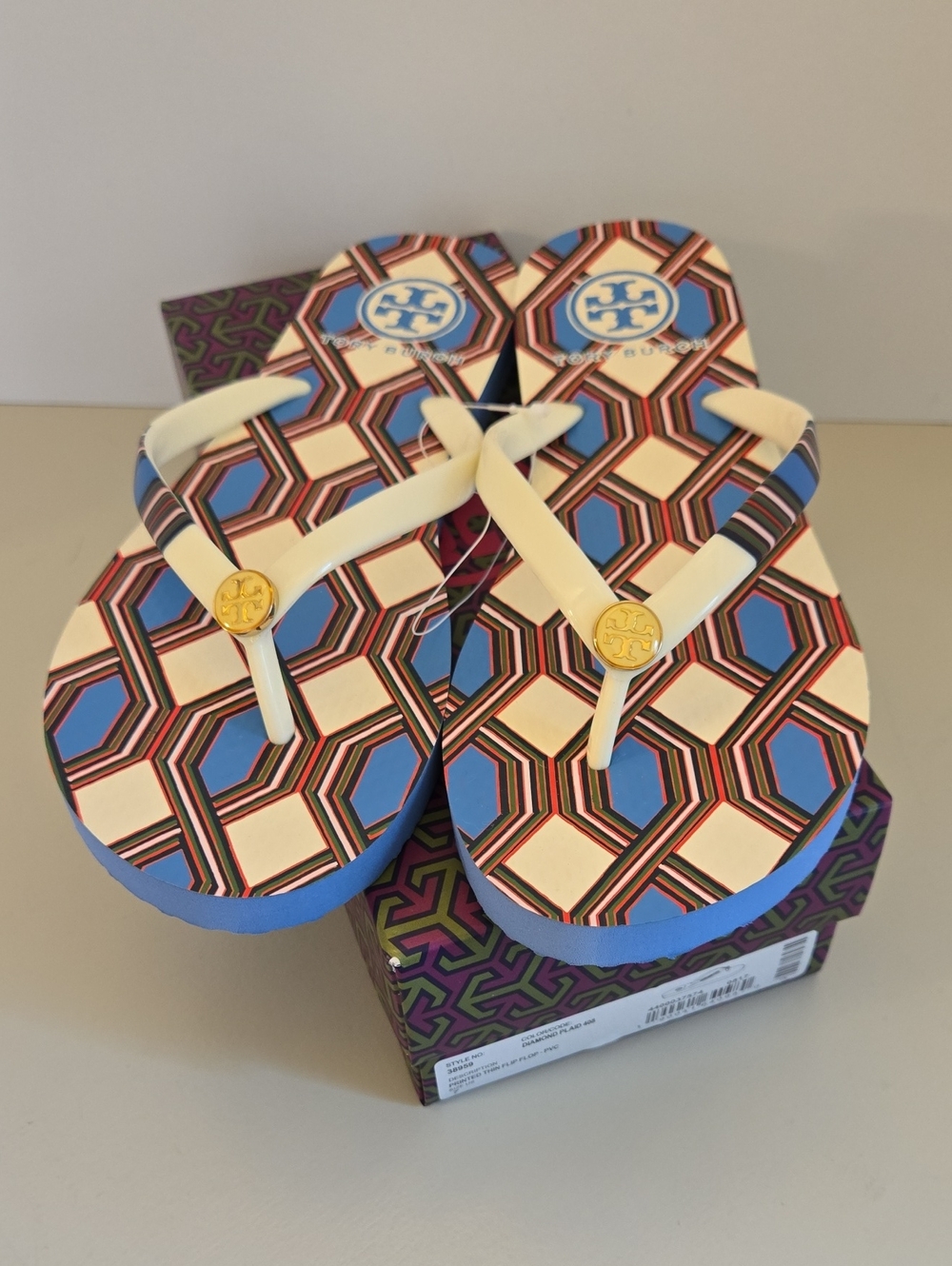 Brand New in Box! Tory Burch "Diamond Plaid" Flip Flops, Size 7